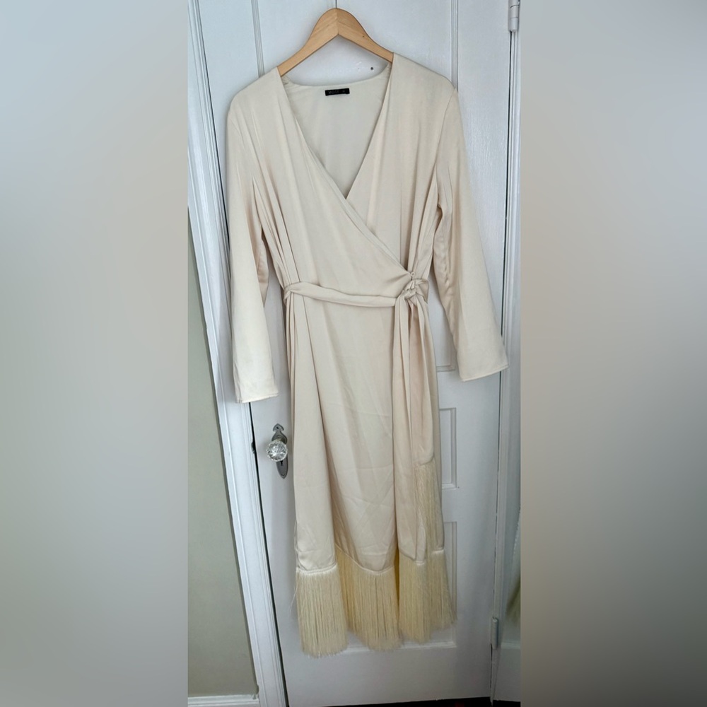 MOTF | NWT Belted Satin Fringe-Hem Dress - Picture 5 of 10